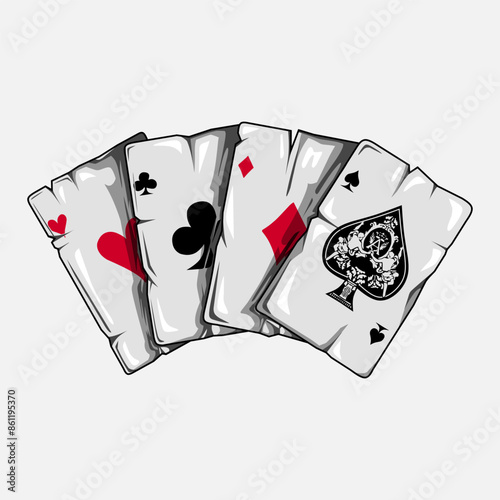 Poker card and playing in casino logo. Colorful design with dark background. Abstract game illustration. Isolated black background for t-shirt, poster, clothing, merch, apparel. 