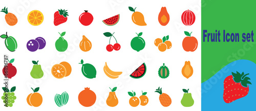 Fruit icon set , there are fruit icons of apple, orange, pineapple, banana and more