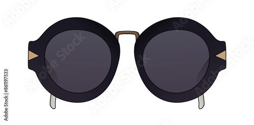 Trendy Female Eyewear, Ladies Round Glasses, Women Fashion Circle Spectacles, Black Lenses, Glasses Design Isolated In White Background, Realistic Fashion Vector