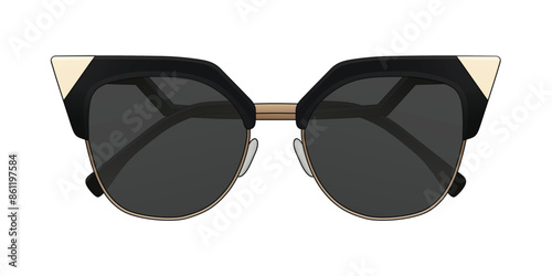 Ladies Sunglasses, Cat Eye Glasses, Female Eyewear, Woman Spectacles Peepers, Black Lenses, Glasses Design Isolated In White Background, Realistic Fashion Vector
