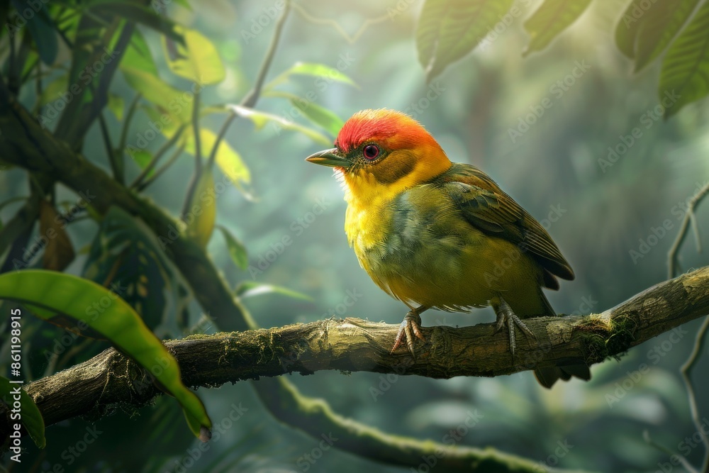 Wild bird perched on a branch Afternoon in the rainforest Wild bird perched on a branch Afternoon in the rainforest