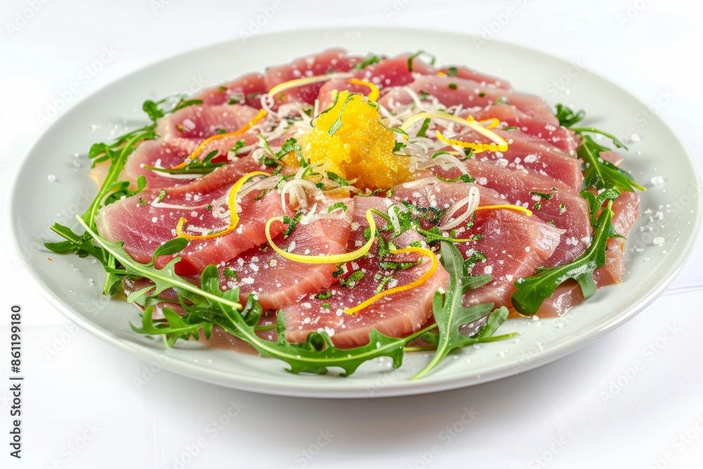 Tuna carpaccio with lemon and orange vinaigrette