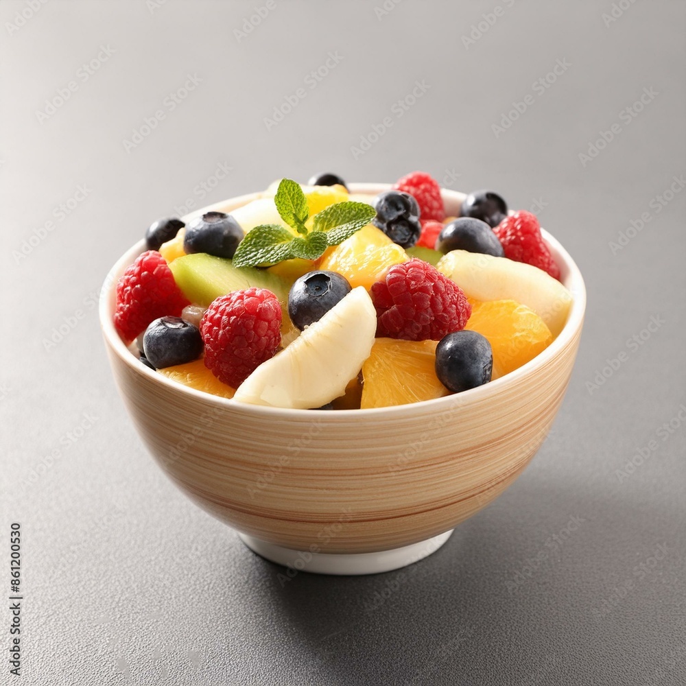 Healthy fresh fruit salad topped in bowl Healthy fresh fruit salad topped in bowl