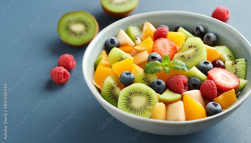 Healthy fresh fruit salad topped in bowl Healthy fresh fruit salad topped in bowl