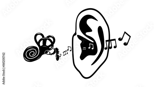 Human ear anatomy,  black isolate silhouette