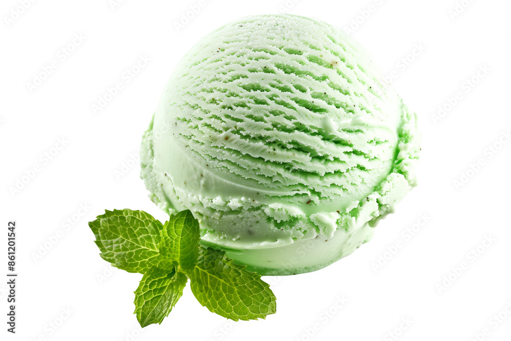 Scoops of sweet and creamy Mint flavored ice cream isolated on white transparent background Scoops of sweet and creamy Mint flavored ice cream isolated on white transparent background