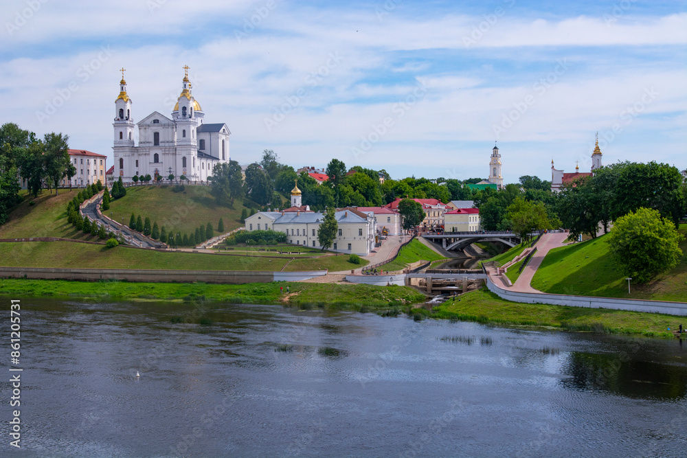 Vitebsk,Belarus - JUNE 20, 2024: Holy Assumption Cathedral of the Assumption on the hill and the Holy Spirit convent and Western Dvina River. Vitebsk, Belarus Vitebsk,Belarus - JUNE 20, 2024: Holy Assumption Cathedral of the Assumption on the hill and the Holy Spirit convent and Western Dvina River. Vitebsk, Belarus