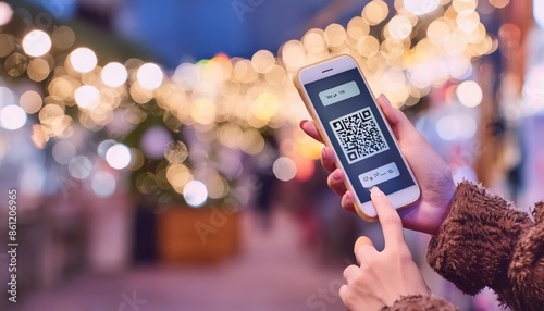 Woman Using QR Code Payment On Phone