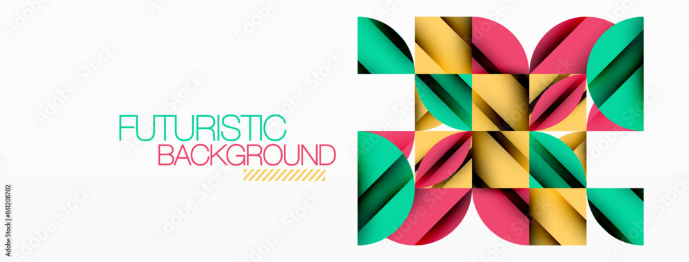 Fototapeta premium Circle, square and flower petal geometric background. Round shapes composition for wallpaper, banner, background or landing