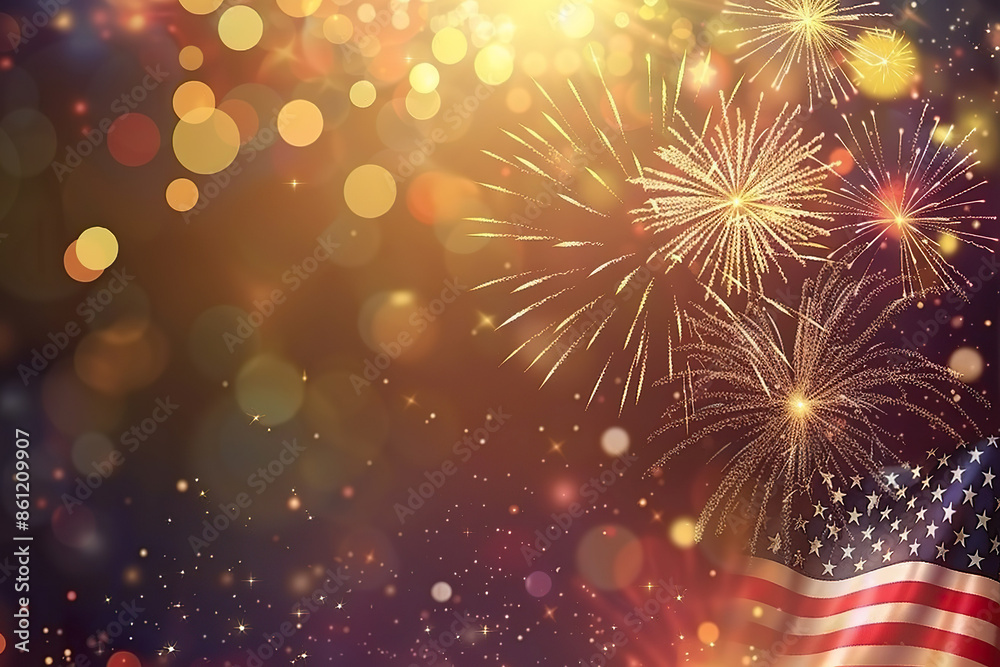 Obraz premium A bright and colorful background with fireworks and an American flag