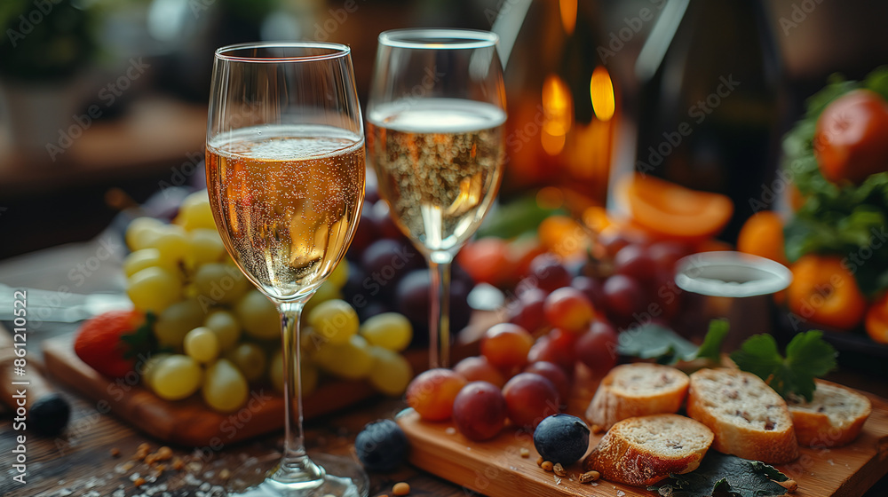 holiday summer brunch party table outdoor in a house backyard with appetizer, glass of wine, fresh drink and organic vegetables holiday summer brunch party table outdoor in a house backyard with appetizer, glass of wine, fresh drink and organic vegetables
