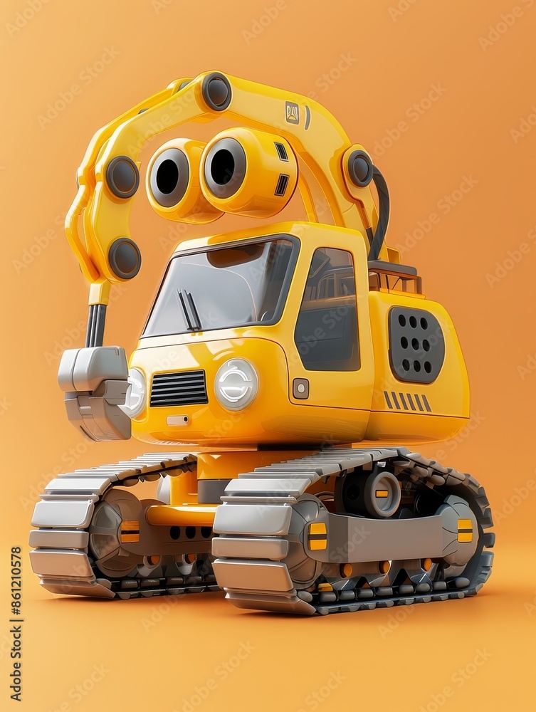 3D backhoe cartoon, 3D rendering 3D backhoe cartoon, 3D rendering