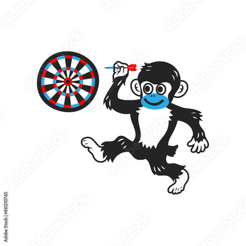 猿のダーツ投げ。シンプルなベクターイラスト。 A monkey throwing darts. Simple vector illustration.
