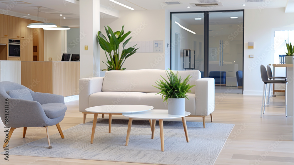 Fototapeta premium Business open space with blue shade in modern office for comfortable working