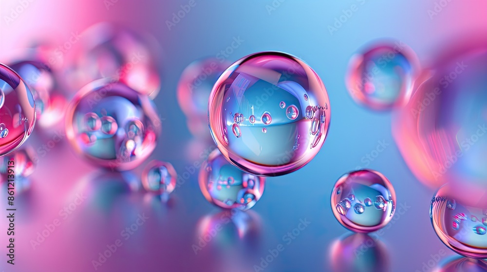 Naklejka premium 3D shiny smooth spheres floating against a gradient background