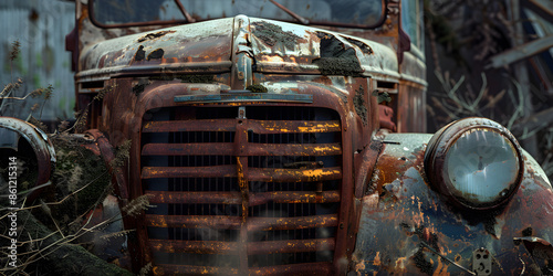 A vintage truck parked in a grassy field with a cloudy sky in the background abandoned and rusted old vehicle Weathered Vehicle Fronts.