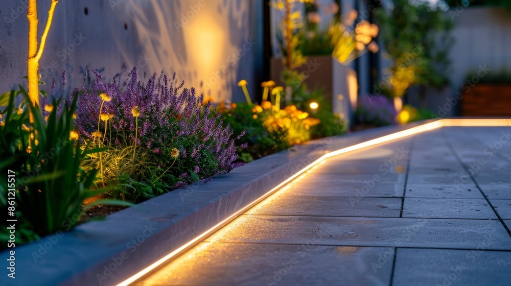Fototapeta premium Illuminated Garden Pathway at Twilight
