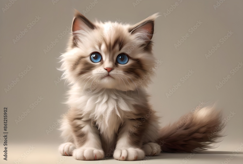 Cute Ragdoll cat, happy and positive. Isolated on a light beige background Cute Ragdoll cat, happy and positive. Isolated on a light beige background