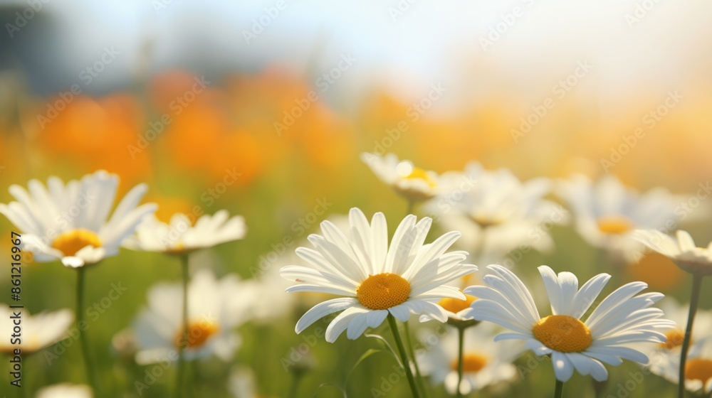 Fototapeta premium Close-up of Daisies in a Sunny Meadow