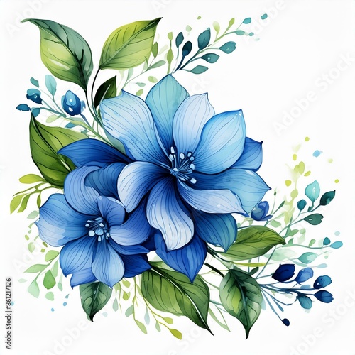 blue watercolour flower corner