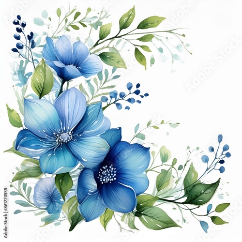 blue watercolour flower corner