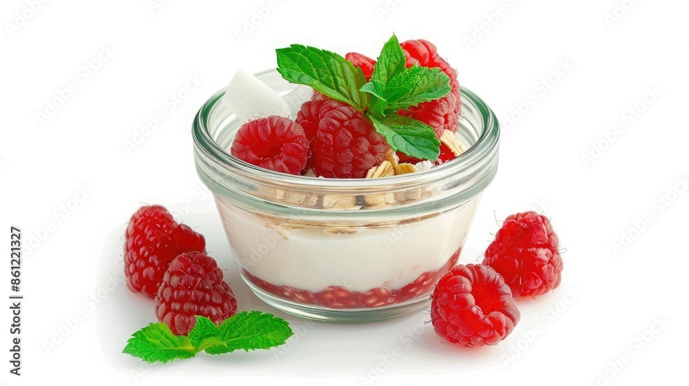 A Delectable Treat of Yogurt, Raspberries, and Mint A Delectable Treat of Yogurt, Raspberries, and Mint