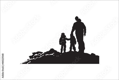 Father-Son Mountain Adventure: Outdoor Silhouette T-Shirt photo