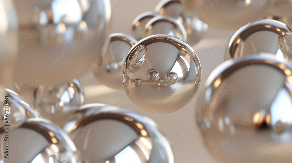 6. Construct an array of metallic tori floating gracefully in space, their polished surfaces reflecting onto a subtle beige base. 6. Construct an array of metallic tori floating gracefully in space, their polished surfaces reflecting onto a subtle beige base.