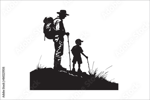 Father-Son Mountain Adventure: Outdoor Silhouette T-Shirt photo