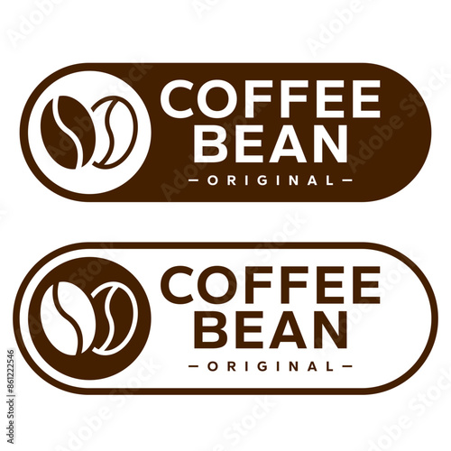 Coffee shop logo. Retro badge coffee bean and leaf branch with mountain natural icon line stamp logo vector design in vintage hipster modern style, premium coffee shop bar brand symbol icon.