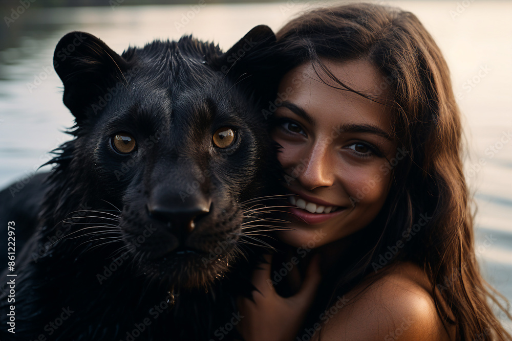 Obraz premium Image of a connection between humans and animals made with generative AI