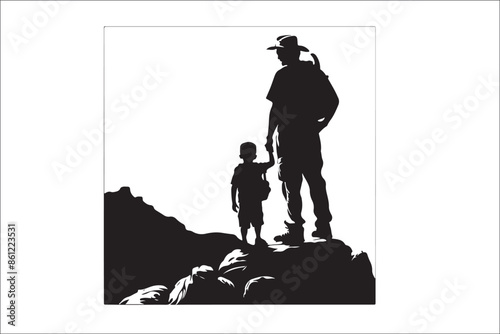 Father-Son Mountain Adventure: Outdoor Silhouette T-Shirt photo