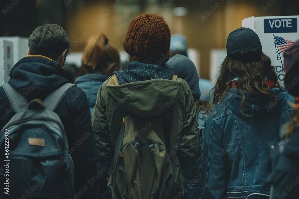 People of democratic country visiting voting campaign in election day, Generative AI illustration People of democratic country visiting voting campaign in election day, Generative AI illustration