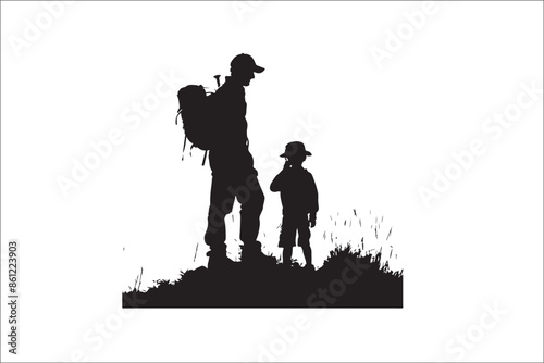 Father-Son Mountain Adventure: Outdoor Silhouette T-Shirt photo