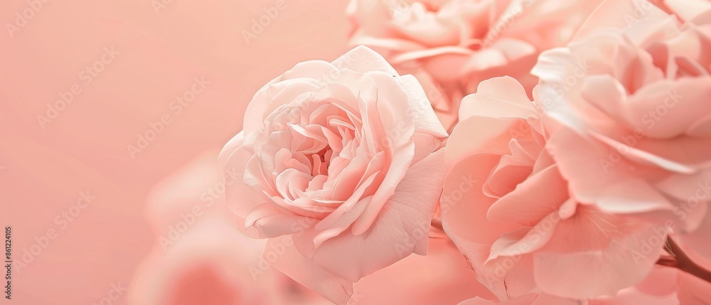 Soft pink rose petals unfurl against a matching background in this delightful close-up Soft pink rose petals unfurl against a matching background in this delightful close-up