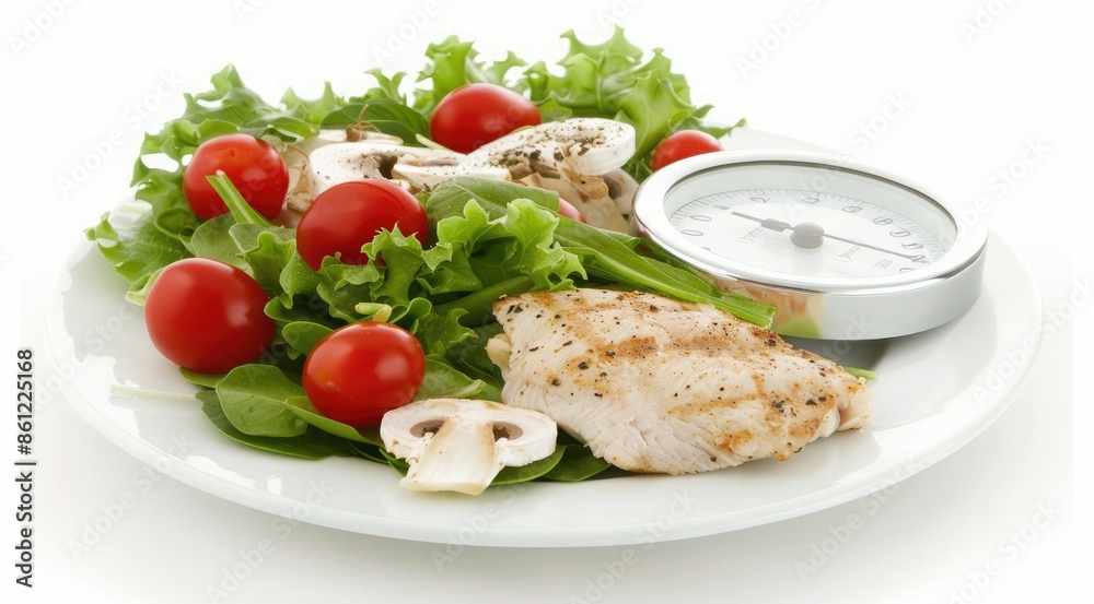 Healthy Plate With Grilled Chicken, Salad, and Tomatoes Healthy Plate With Grilled Chicken, Salad, and Tomatoes