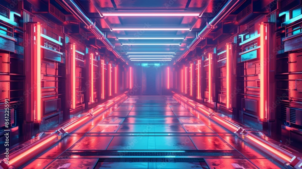 Cyberpunk Industrial Space with Neon Lights and Metal Surfaces | Futuristic Digital Art Design Cyberpunk Industrial Space with Neon Lights and Metal Surfaces | Futuristic Digital Art Design