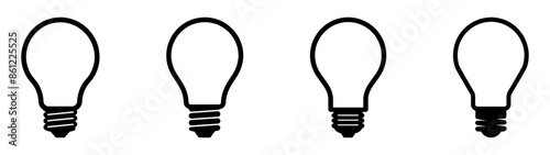 Bulb lamp icons set. Editable stroke.