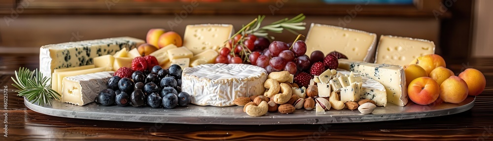 Assorted cheese platter with fruits and nuts, Rustic style, warm and rich tones, oil painting, cozy and inviting ambiance Assorted cheese platter with fruits and nuts, Rustic style, warm and rich tones, oil painting, cozy and inviting ambiance