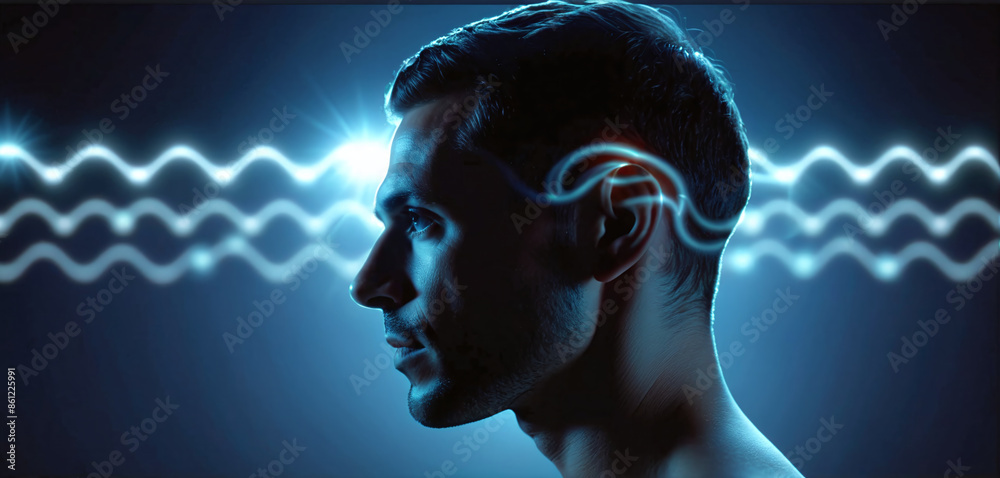 Auditory perception, person listens or hearing deteriorates , waveforms ...