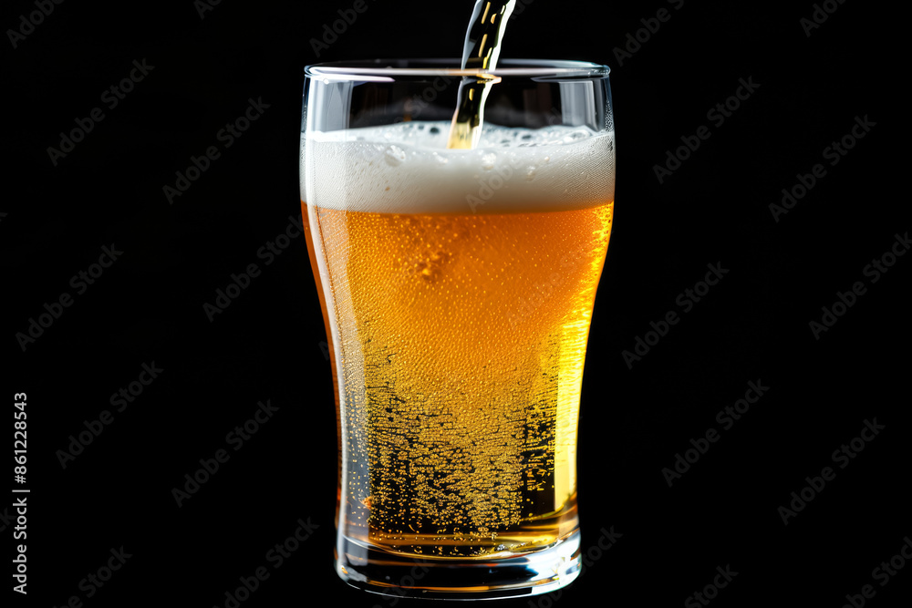 Frothy beer pours into a glass, eliciting a dynamic ale splash Frothy beer pours into a glass, eliciting a dynamic ale splash