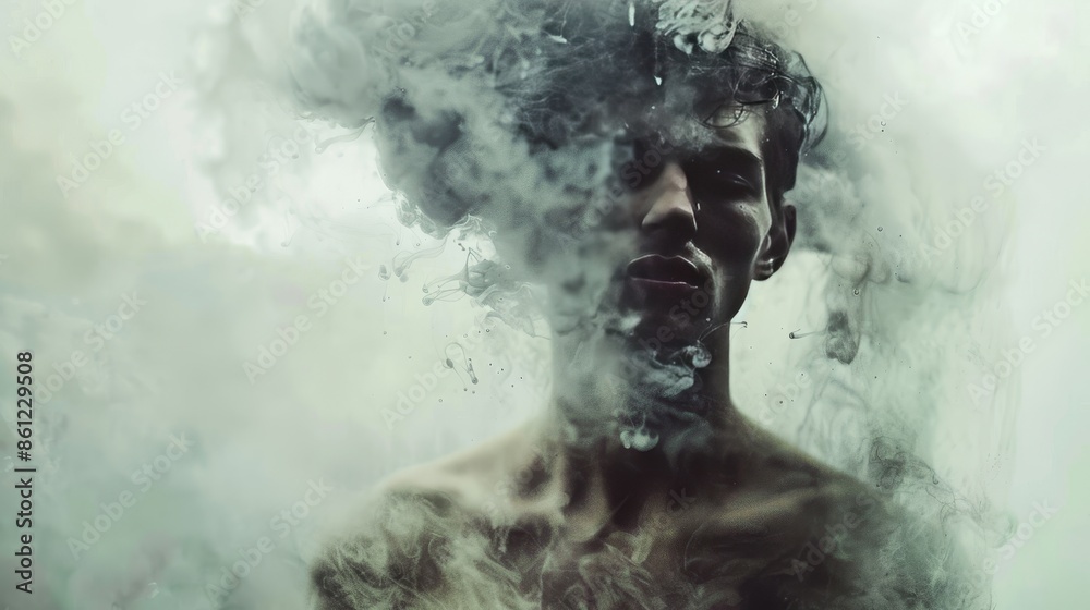 A man with a face covered in smoke A man with a face covered in smoke