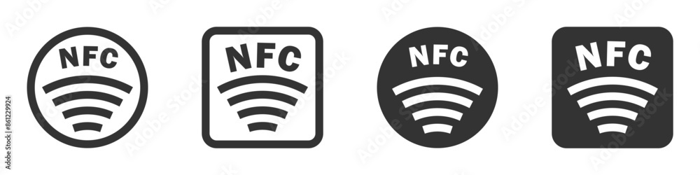 Vector illustration of NFC icons, depicting the NFC symbol in different styles, suitable for technology and communication designs. Vector illustration of NFC icons, depicting the NFC symbol in different styles, suitable for technology and communication designs.
