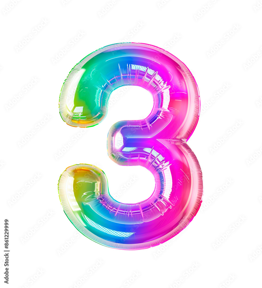 AI generated photo with inflatable multicolored neon number 3. Minimalistic balloon isolated on a transparent background AI generated photo with inflatable multicolored neon number 3. Minimalistic balloon isolated on a transparent background