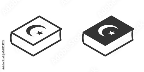 Vector illustration of Islamic book icons with crescent and star symbols, suitable for religious and educational designs.