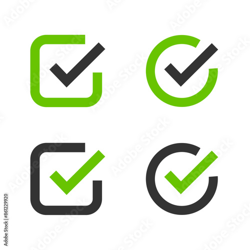 Checkmark icon. Tick or check mark symbol set. Vote, success, ok, yes, done. Easy editable vector design.