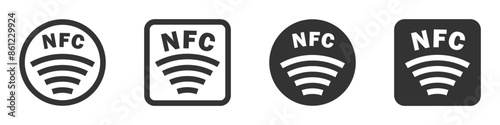 Vector illustration of NFC icons, depicting the NFC symbol in different styles, suitable for technology and communication designs.