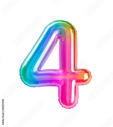 AI generated photo with inflatable multicolored neon number 4. Minimalistic balloon isolated on a transparent background