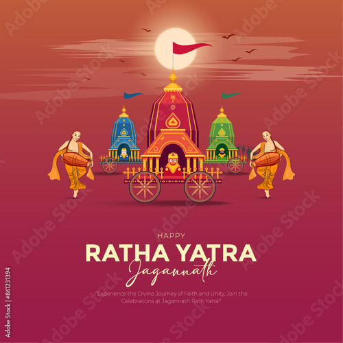 Indian festival Ratha Yatra of Lord Jagannath, Balabhadra and Subhadra on Chariot with people. new abstract vector illustration design