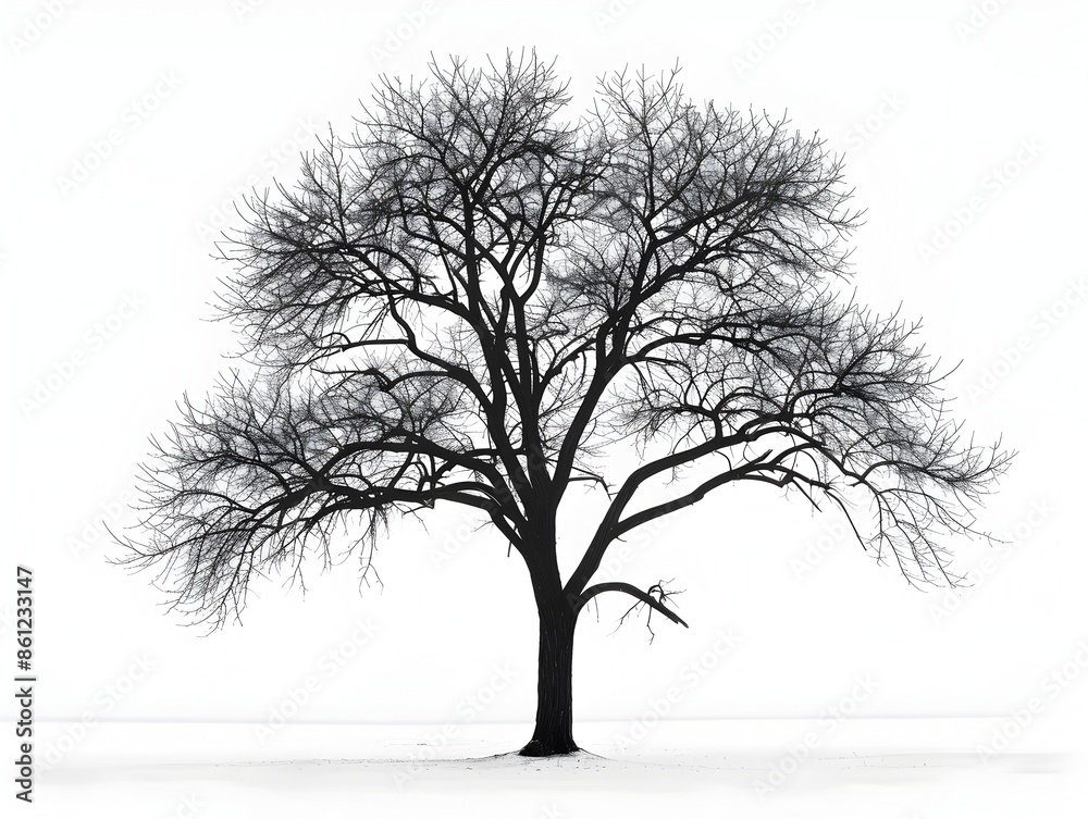 Obraz premium Minimalist Line Art of a Bare Tree Silhouette on a White Background